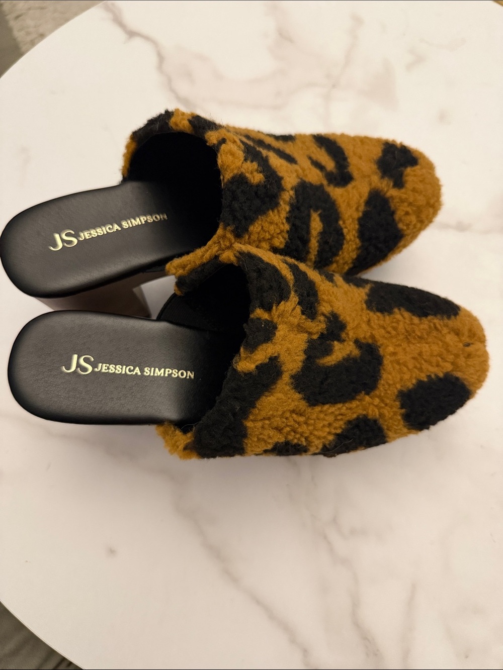 Jessica Simpson Faux Fur Leopard Mules - Brown and Black